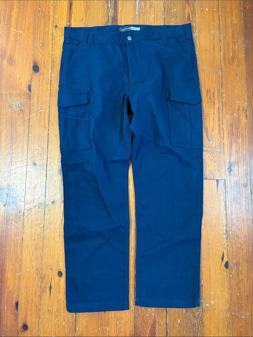 NWT Carhartt Men's Navy Cargo Pants Flap Pockets Relaxed Fit 42x32